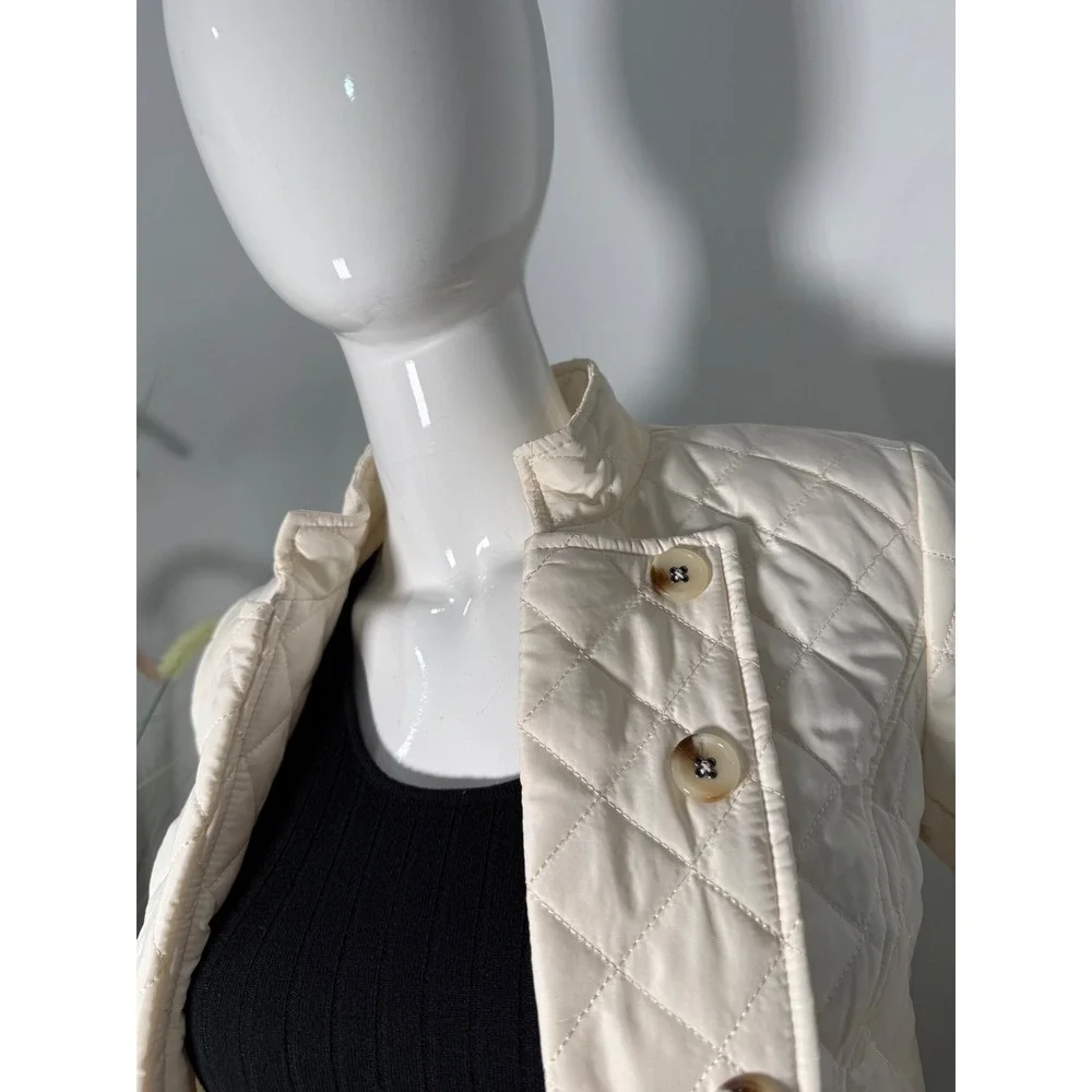 Jones New‎ York Quilted Military Jacket Cream Button Front Lightweight XS NEW